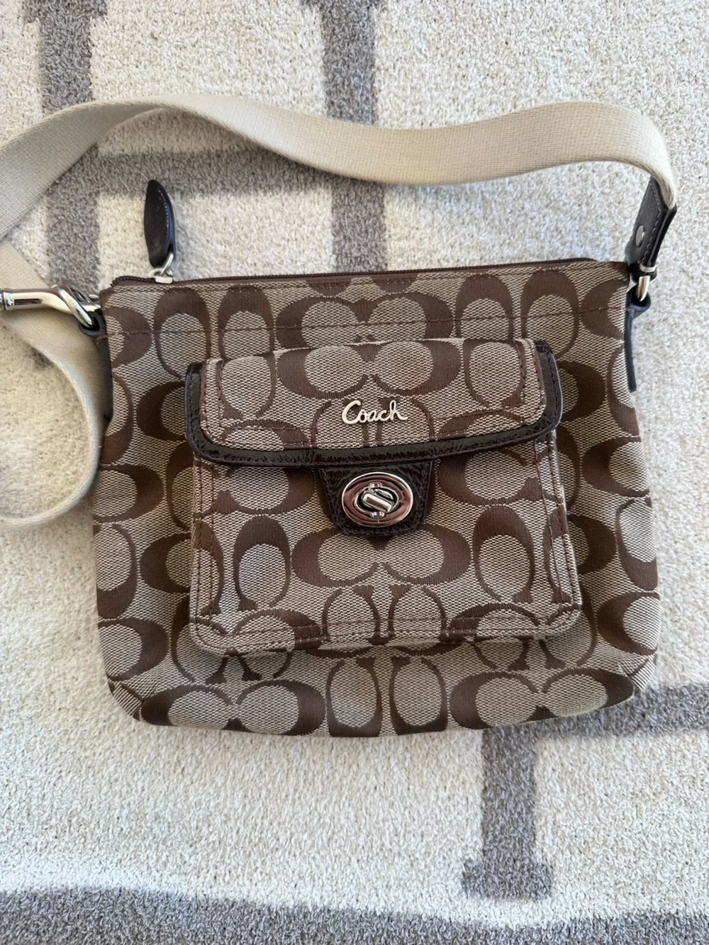 Coach Brown Signature Canvas Shoulder Bag
